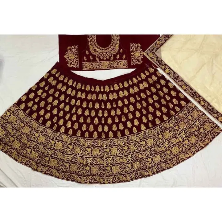 New%20Bridal%20Lehenga%20Velvet%20Embroidered%20Work%20With%20Moti%20Lace%20Dupatta%20-%20Image%203
