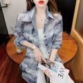 Long-sleeved mid-length shirt with summer thin clothing women's jacket open top loose shirt clothing chiffon air conditioner sunscreen matching. 