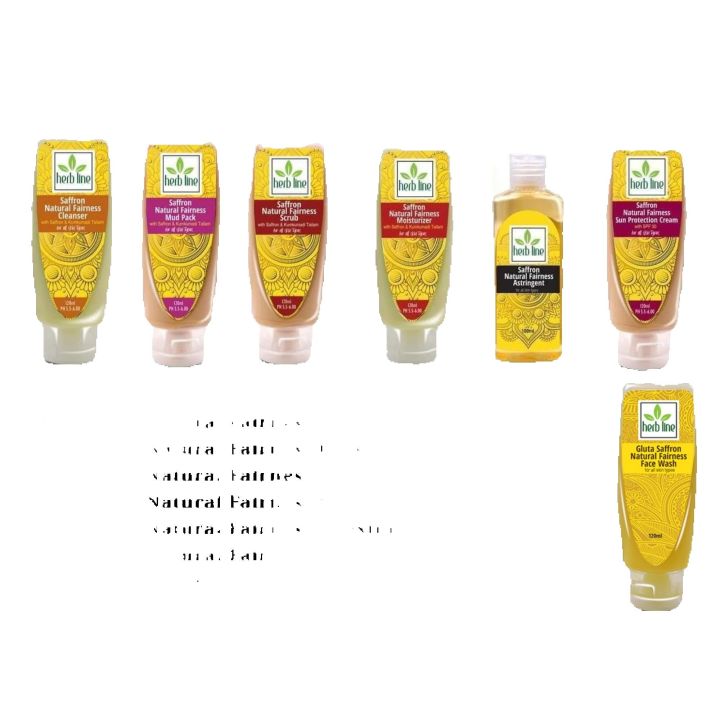 Herb Line Gluta Saffron Fairness Facial Kit Face Wash, Cleanser, Mud Pack, Scrub, Moisturizer, Astringent, Sun Protection Cream ( Herbline )