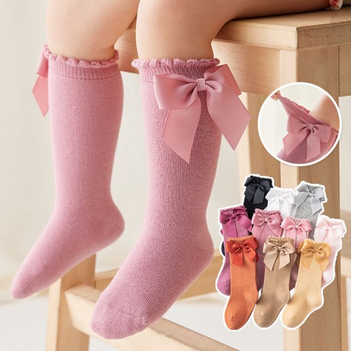 Girls Socks Bow Princess Socks Girls Baby Knee Socks Boneless Stitched Cotton Children Socks Baby Accessories