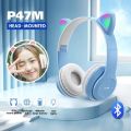 Wireless P47M Headphones Cat Ear LED Light Up Bluetooth-compatible Foldable earphones Over Ear Microphone for Online Distant Learning. 