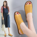 【ZIME】 Women Sandals Plus Size 45 Leather Korean Style White Shoes Slip on Casual Shoes Ladies Flat Sandals for Women Beach Slippers Women Shoes. 