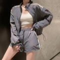 Spring and Summer New Fashion Casual Suit Women's Loose All-Matching Lightweight Sun Protection Sports Coat Shorts a Set of Women's. 