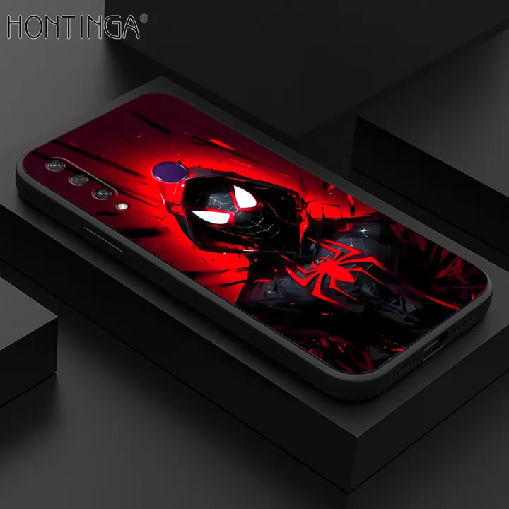 Hontinga for Huawei Y6P Back Cover Red Spider Man Design Phone Case Square Soft Liquid Silicone Mobile Cover