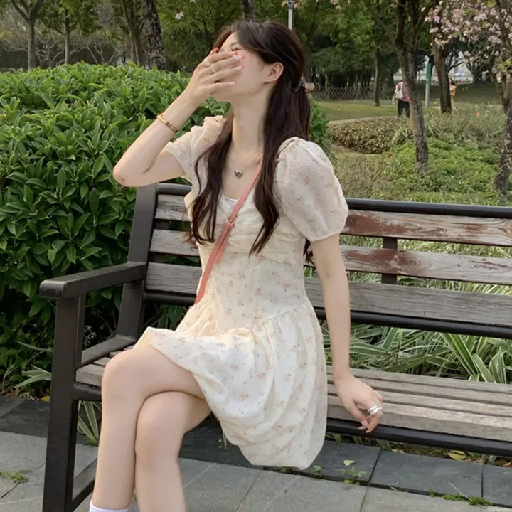 Women's%20Floral%20Dress%20Summer%20New%20French%20Style%20Gentle%20First%20Love%20Milk%20Sweet%20Chic%20Puff%20Sleeve%20Square%20Collar%20Short%20Skirt%20-%20Image%205