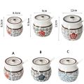 Household High Temperature Resistant Ceramic Lard Jar with Lid Chinese Traditional Japanese-Style Ceramic Seasoning Bottle with Spoon Spice Jars Salt. 