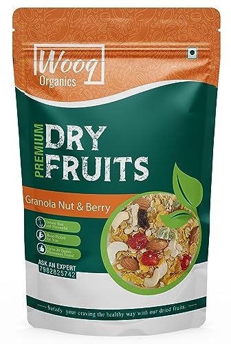 Wooq Organics Nuts and Berries Granola 400g| Mixed Fruit | Granola for Breakfast | Loaded with Wheat Flakes, Almonds, Cranberries and much more | Healthy Cereal (Granola Nut & Berry)(FROM IND)JEZ