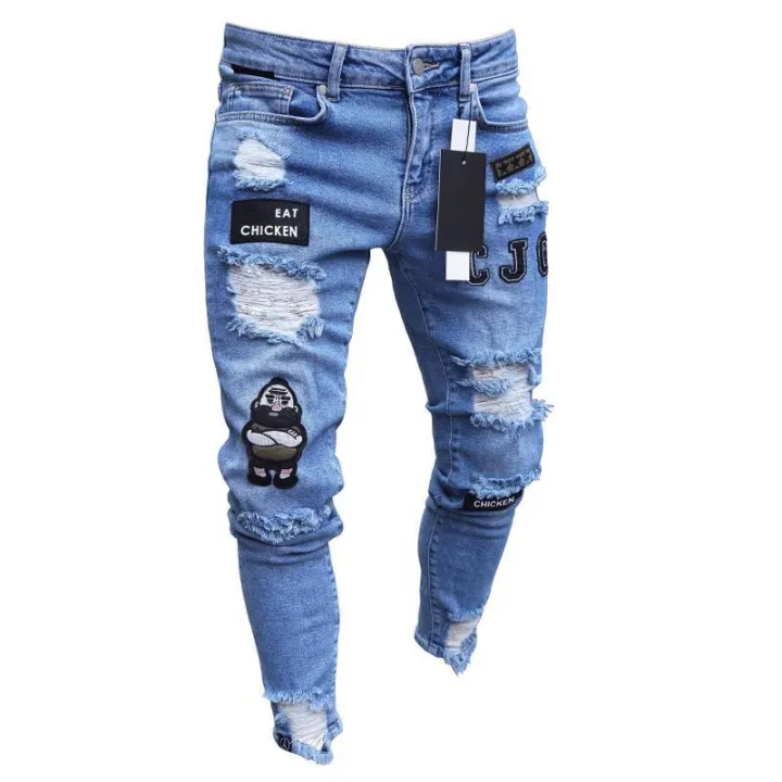 Hip%20Hop%20Men's%20Fashion%20Embroidered%20Jeans%202023%20Street%20Club%20Ripped%20Denim%20Pants%20Classic%20Blue%20And%20White%20Slim%20Stretch%20Pantalon%20S-4XL%20-%20Image%204