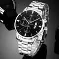 【Miga Plaza】Fashion Mens Watches Luxury Silver Stainless Steel Quartz Wrist Watch Man Business Watch for Men Calendar Clock Reloj Hombre. 