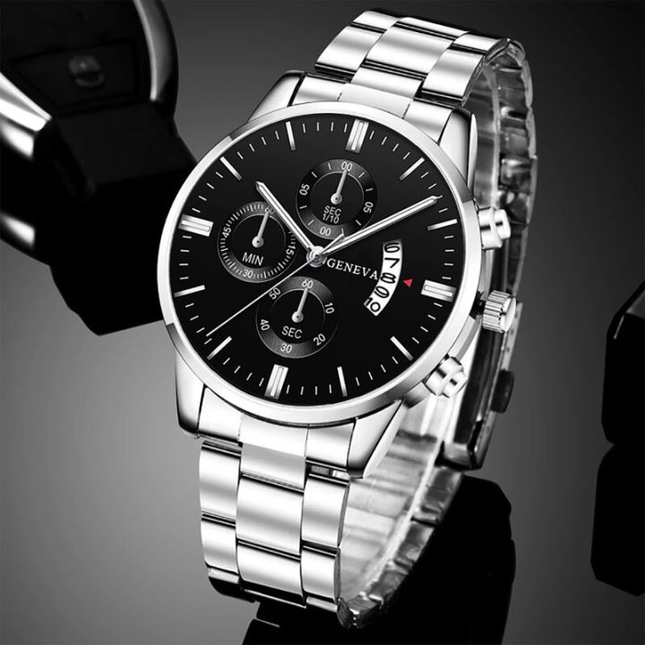 WEJA】Fashion Mens Watches Luxury Silver Stainless Steel Quartz