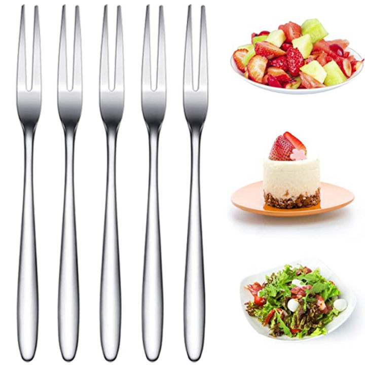 10pcs Fruit Fork Stainless Steel Two-toothed Fork Cake Fork Western Small Fork Multifunctional Household Kitchen Accessories