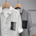 Patchwork Assorted Colors Pocket Linen Three-Quarter Sleeve Shirt Men's Special-Interest Design Summer Thin Ruan Shuai Youth Korean Shirt. 