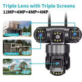 ITECH 4G TRIPLE LENS Camera V380 Pro IP Camera Outdoor 12MP 6K Triple Lenses Triple Screens Security Video Monitor Night Vision Waterproof CCTV Cameras 4T. 