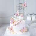 10pcs Butterfly Cake Toppers Sequin Purple Pink Butterflies Cake Decoration Card for Wedding Girls Happy Birthday Party Decors. 