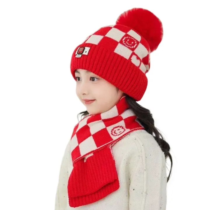 2Pcs/Set%20Winter%20Cute%20Pompom%20Children%20Hat%20Scarf%20Set%20Neck%20Warmer%20Woolen%20Knitted%20Scarf%20Cap%20Checkerboard%20Kids%20Beanie%20Caps%20Gifts%20-%20Image%209