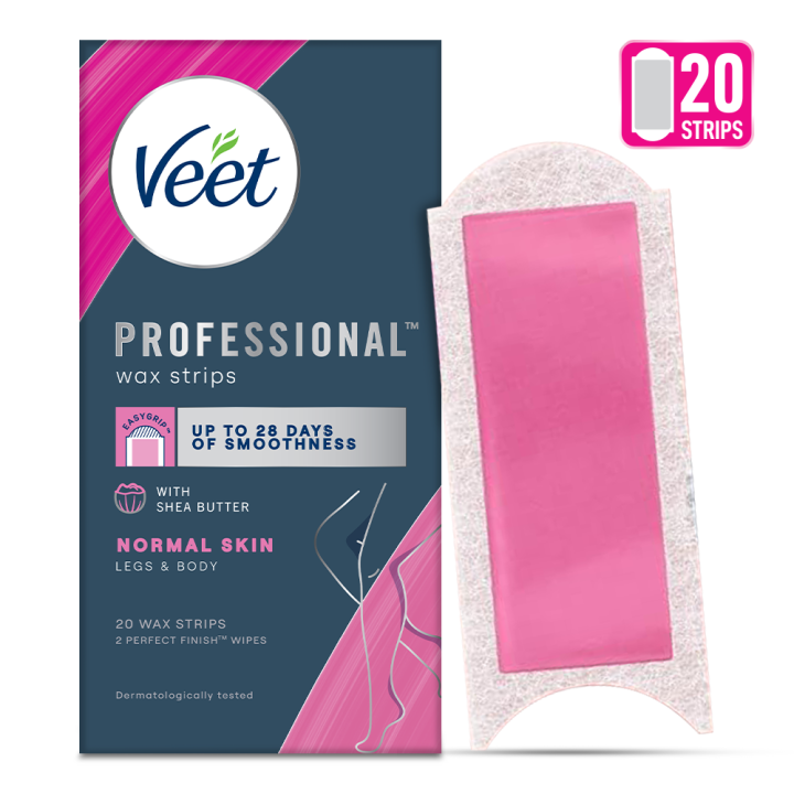 Veet Full Body Waxing Kit For Normal Skin, 20 Strips (10 Double Sided) with Shea Butter