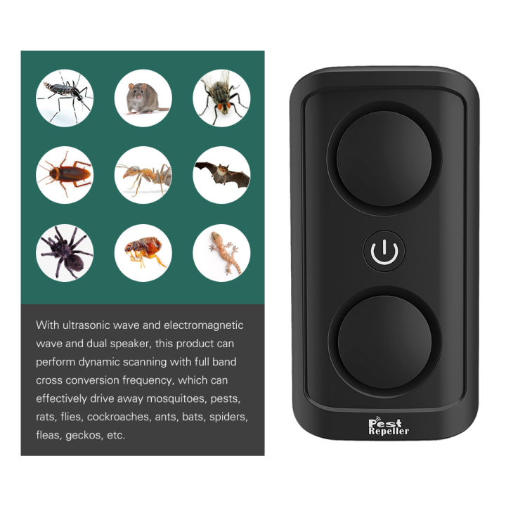 KOGEEK Ultrasonic Repellent High Power Pest Quitter Dual Speaker Mosquito Insect Mouse Rat Repeller Portable Household Pest Repeller Black US Plug BG-002