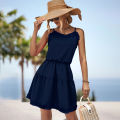 bellylady Women Summer Spaghetti Strap Dress Sleeveless Backless Solid Color Swing Mini Dresses A Line Short Dress. 