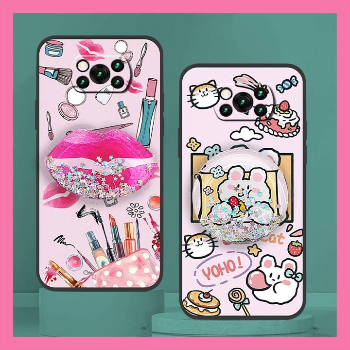 Glitter%20Anti-dust%20Phone%20Case%20For%20Xiaomi%20Poco%20X3%20NFC/X3%20Pro%20Silicone%20Fashion%20Design%20Rotatable%20stand%20Simplicity%20Cartoon%20-%20Image%207