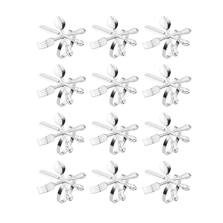 Knife and Fork Spoon Napkin Rings Holder for Christmas Party Silver