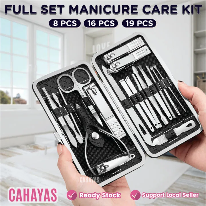19PCS Set Manicure Set Professional Nail Clippers Kit Pedicure Care Tools, Stainless Steel Grooming Tools With Travel Case for Travel & Home