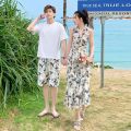 Couple Wear Seaside Vacation Style Beach Backless Lace up Cake Dress Female Male T Shirt You My Dress Trendy Suit. 