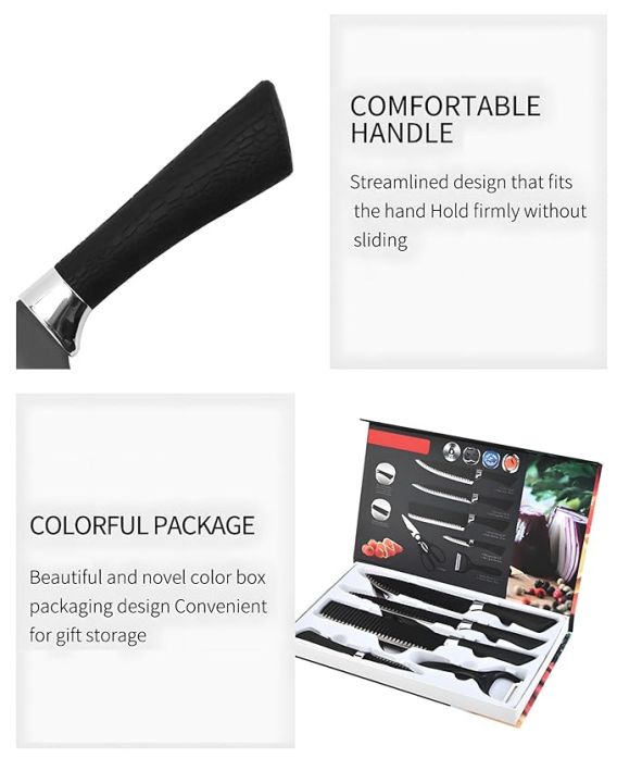 Wave Pattern Knife Black 6 PCS Set With Peeler And Scissor ️ ...