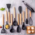 Silicone  Kitchenware  spoon  set Non-Stick Cookware Utensils Set Spatula Shovel Egg Beaters Wooden Handle Cooking Tool Set 13 pcs  Kitchen Spatula Gel Kitchenware Gadgets Ladle/Spoons Silicone Measuring Silica Colander and for Utensil Brush Spoon Heat. 