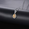 Yellow Citrine Pendant Natural Gemstone Solid 925 Sterling Silver Chain Fine Elegant Cubic Zirconia Jewelry. 