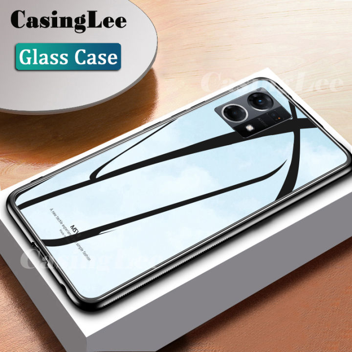 Casinglee For OPPO F21 Pro case Glass silicon Full Protection Tempered Glass Back cover Casing hp for OPPO Reno7 4G Phone cases