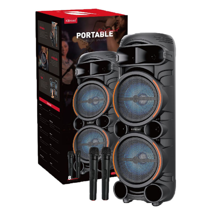 KTS-2058 Partybox Portable Wireless Bluetooth Speaker with Led Light RGB Support with Dual Wireless Mic, FM, AUX, USB, SD Card Karaoke Speaker with 2 Bluetooth Mic Mic Buffel Subwoofer with 2 FM Mic Music Player Party Box KTS Speaker KTS 2058