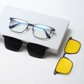 Magnetic Eyeglasses 3 In 1 Polarized Night Vision Clip on Sunglasses Classic Square Anti Blue Light Myopia Nearsighted Glasses. 