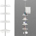 4-Tier Shower Caddy | Non-Drill Telescopic Bathroom Corner Shelf | Height Adjustable Floor to Ceiling Rack for Soap, Shampoo, Conditioner, Shower Gel | 92-306cm. 