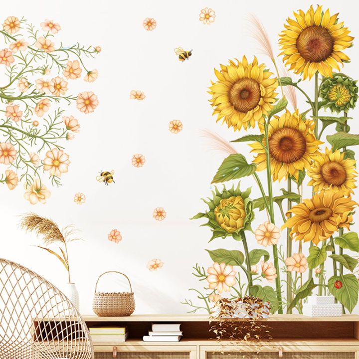 Large Sunflower Wall Stickers Glass Decoration Posters PVC Wall Decals ...