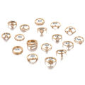 17Pcs/Set Women Rhinestone Inlaid Flower Finger Ring For Girls Party Jewelry. 