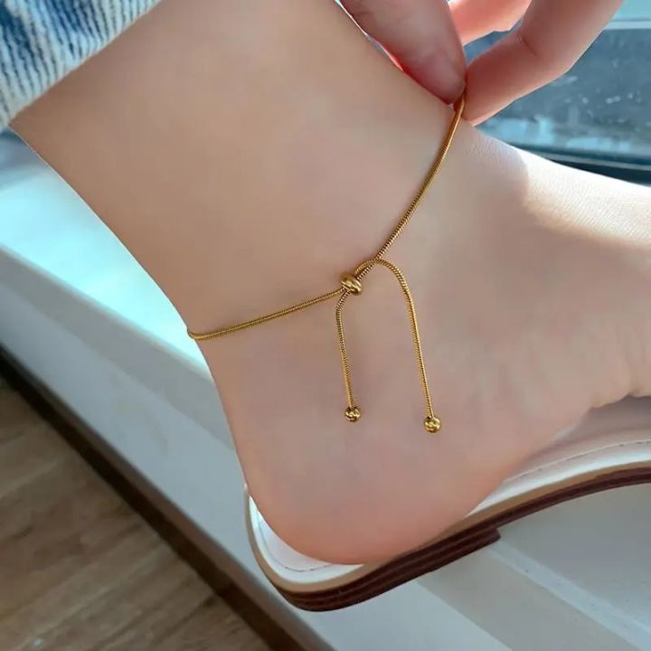 Fashion Ladies Steel Ankle Bracelets Drawable Tassel Girls Women