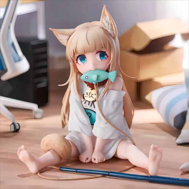 2D Sitting Beautiful Girl Soybean Powder Model Anime Cat Girl Figurine ...