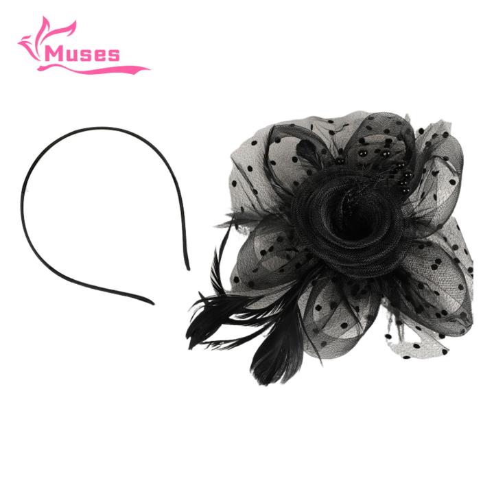 Muses%20Mall%20Flower%20Feather%20Headband%20Vintage%20Floral%20Headband%20with%20Feathers%20Pearls%20for%20Prom%20Wedding%20Parties%20Women's%20Retro%20Hair%20Accessories%20Retro%20Mesh%20Headdress%20-%20Image%202