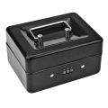 Durable Metal Coin Box with Locking Storage Tray - Small Coin Box with Combination Lock 15 x 12 x 7.7cm (Black). 