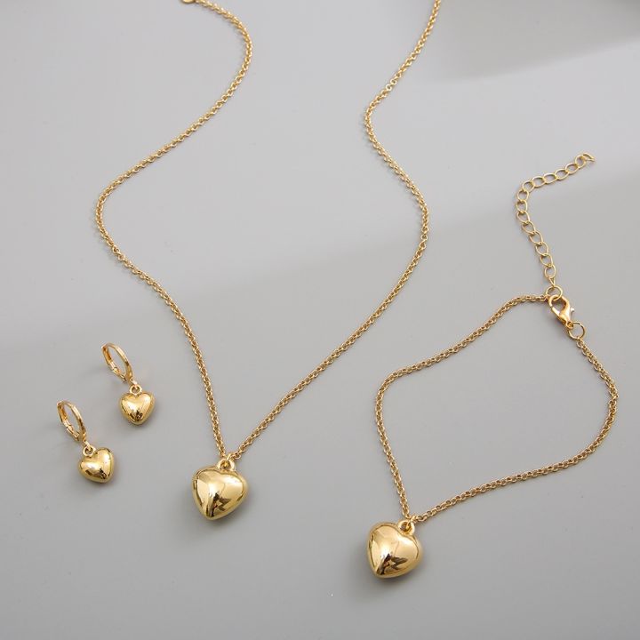 New 2023 Elegant Gold Metal Heart Jewelry Sets Earrings Necklaces