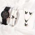 【Good selling】1PC casual round pointer quartz watch cool fashion analog silicone wristwatch & 5PCs butterfly jewelry set, gift for women. 