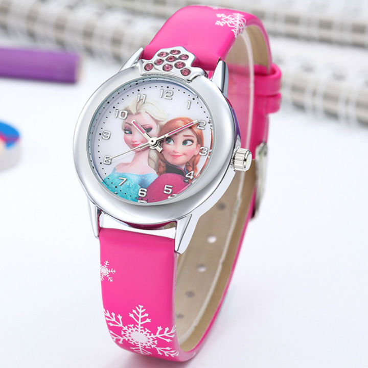 Elsa Watch Girls Elsa Princess Kids Watches Leather Strap Cute Children s Cartoon Wristwatches Gifts for Kids Girl Daraz.lk