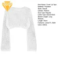 Women Cover Up Tops Stylish Hollow Fishnet Design Cover Up Top for Women Quick-drying Breathable Blouse for Beachwear Loose Fit Round Neck Long Sleeve Shirt Absorbent Cover-up. 
