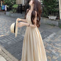 Korean High Waist Pleated Long Dress Ladies Summer Casual Sleeveless Holiday Beach Vestidos Elegant Spaghetti Strap Maxi Dresses. 