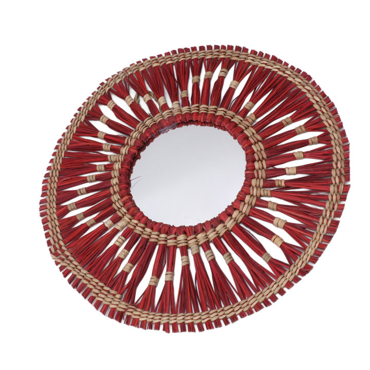 Seagrass Wall Mirror Woven Hanging Wall Mirror Decorative HD Mirror Antique Lightweight Easy To Use Round Fashionable for Bedroom