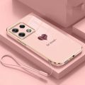 Xiaomi Redmi Note 13 4G Note13 Luxury Love Heart Casing Square Edges Plating Back TPU Soft Case with Lanyard Cover. 