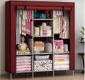 Fancy & Portable Fabric Collapsible Foldable Clothes Closet Wardrobe Storage Rack Organizer Cabinet Cupboard Almirah 3 Door Wardrobe Collapsible Wardrobe (Maroon) - 88130A. 