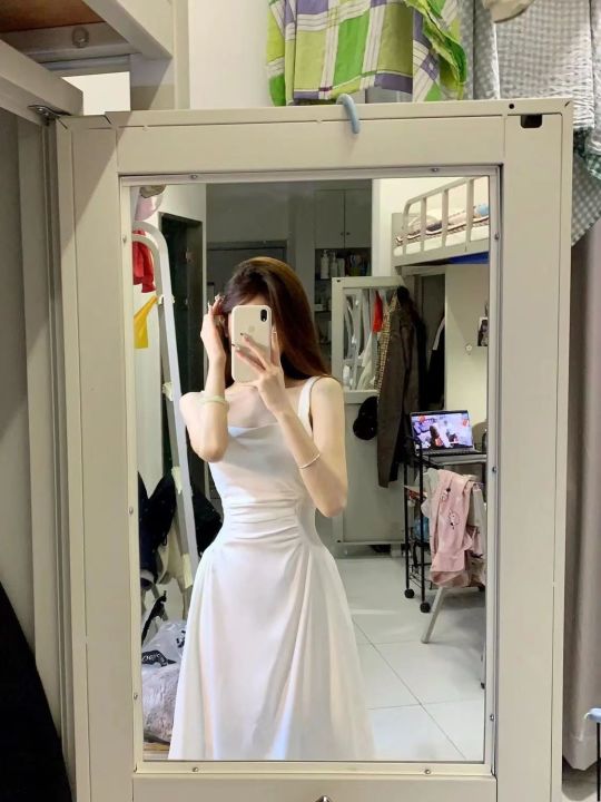 Tea%20Break%20French%20Style%20Zhao%20Lusi%20Star%20Same%20Evening%20Dress%202024%20Summer%20New%20Slim%20Fit%20Braces%20in%20White%20Dress%20-%20Image%207