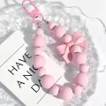 Sweet Pink Bow Beaded Keychain Mobile Phone Chain Earphone Bag Charms Anti-lost Rope Car Keyring Backpack Pendant Jewelry Luolong. 