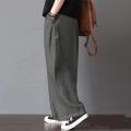 Yfashion Women Cotton Loose Wide-leg Pants Casual Cotton Linen Simple Solid Color Trousers Mid-waist Large Size Thin Pants. 